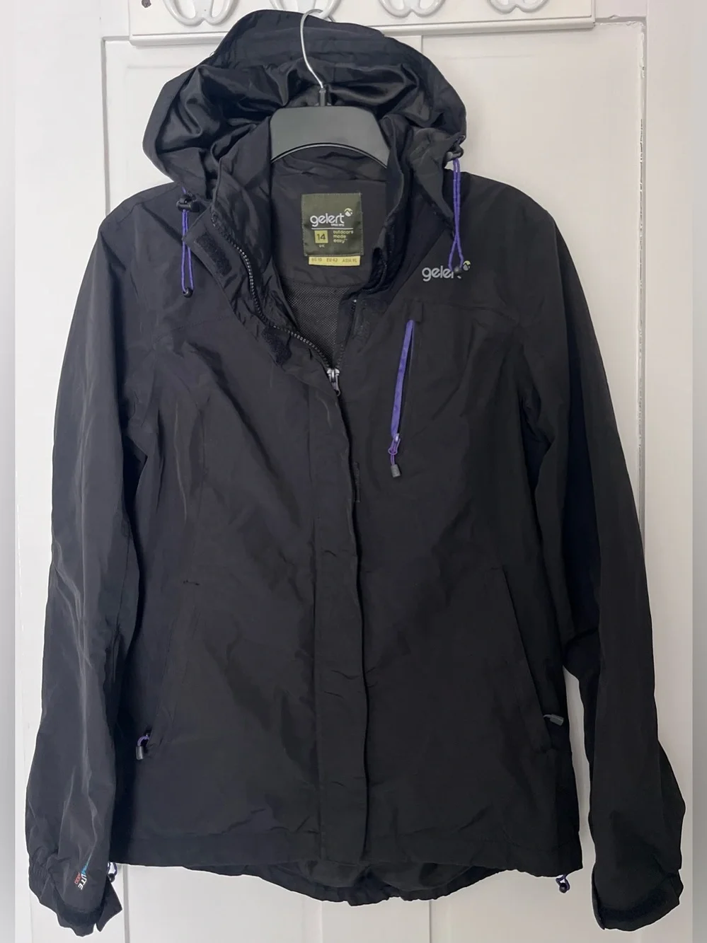 Gelert Women's Black Waterproof Hooded Jacket with purple accents Size US 10